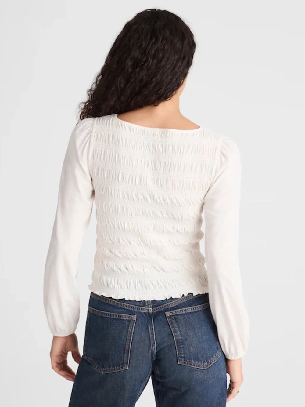 Madewell Ivory Smocked Long-Sleeve Cotton Blouse - Size Medium, Brand NWT